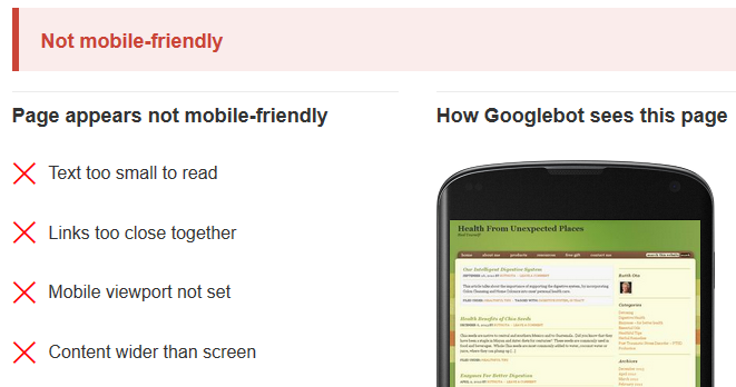 Google Not Mobile-Friendly Test Result